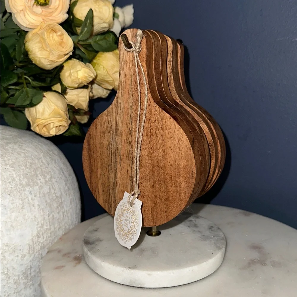 Handcrafted Wooden coasters Display with Marble Base - Brown